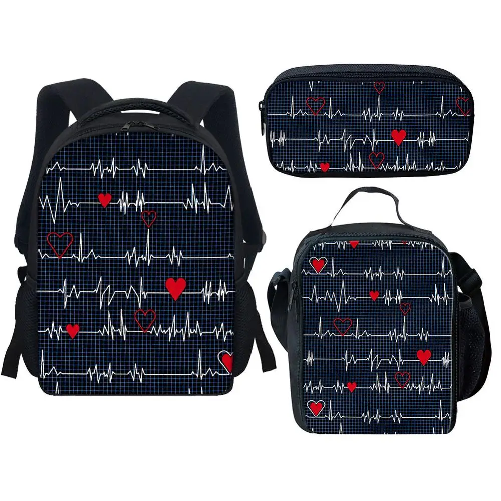 12” Children Bag 2025 Cardiograph Print Kids Kindergarten Preschool Backpack for Boys Girls Toddler School Bags 3-4-6Years Old