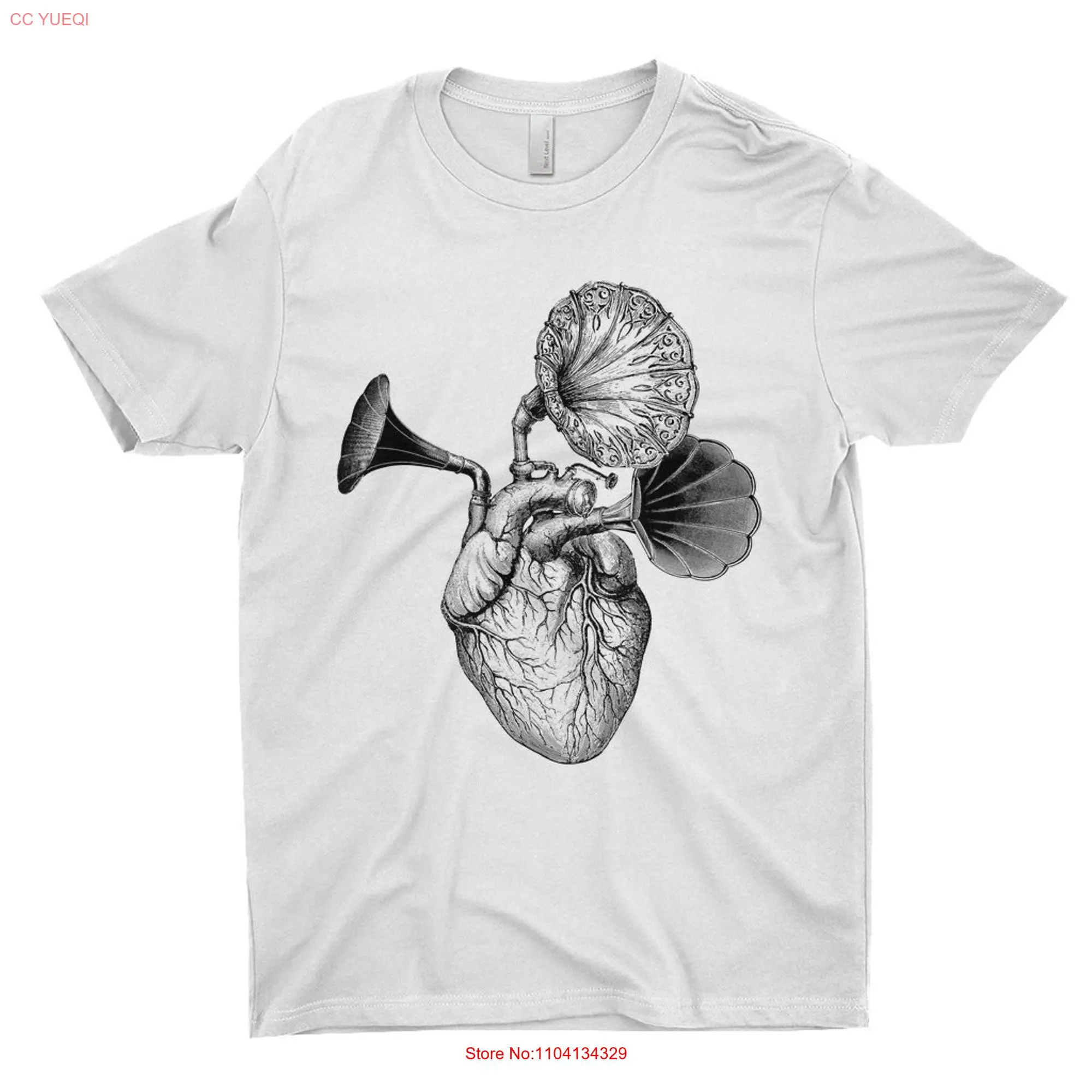 Music Comes From The Heart Anatomical With Antique Gramophone Horns Steampunk Apparel Musician s Weird Stuff T Shirt