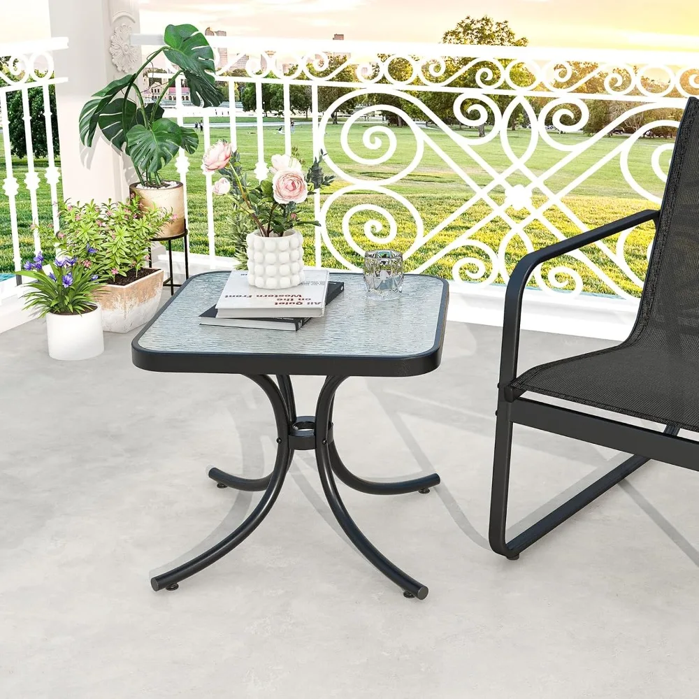 Tangkula Outdoor Side Table 20 Inches Square End Table Tempered Glass Top Metal Frame Small Patio Table Garden, Backyard