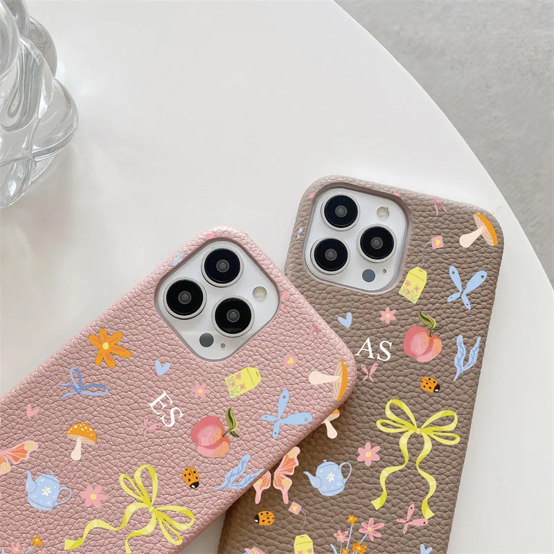 Персонализированный кожаный чехол с бантом и бабочкой для iPhone 11, 12, 14, 13, 15 Pro Max XS XR 14 16 Plus, роскошный жесткий чехол из искусственной кожи