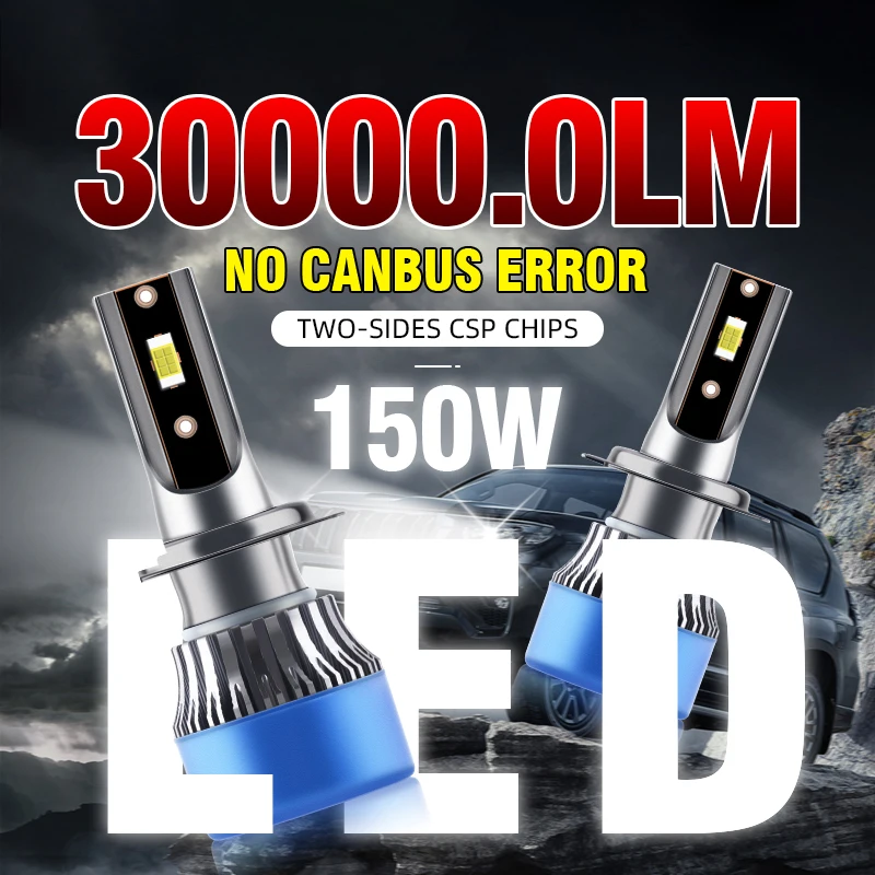 2PCS H7 High/Low Beam car led headlight DC12V CSP 3570 Upgrade Chips Auto Light Bulbs with Cooling Turbo Fan