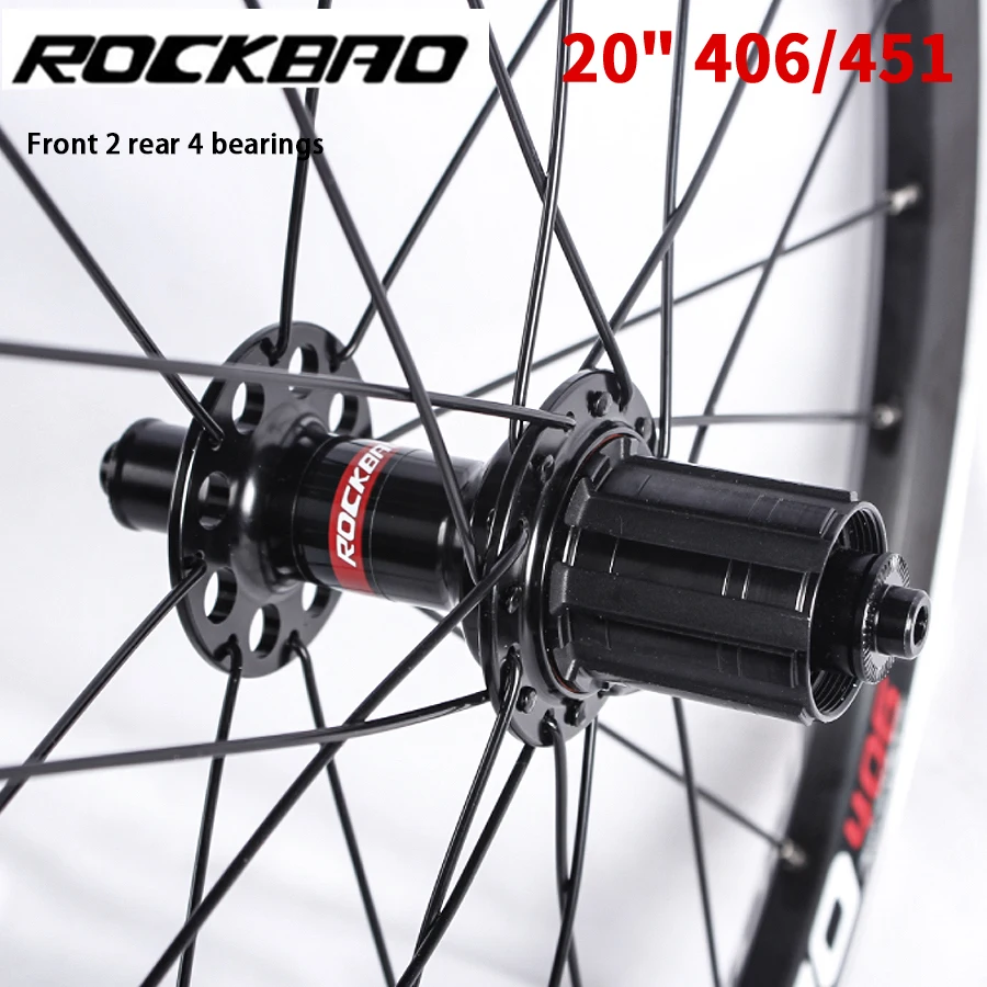 ROCKBAO 20 inch 406 451 Folding Bicycle Wheelset  Aluminum alloy Wheels V brake 4bearing7-11speed 20H 24H Bike Wheels