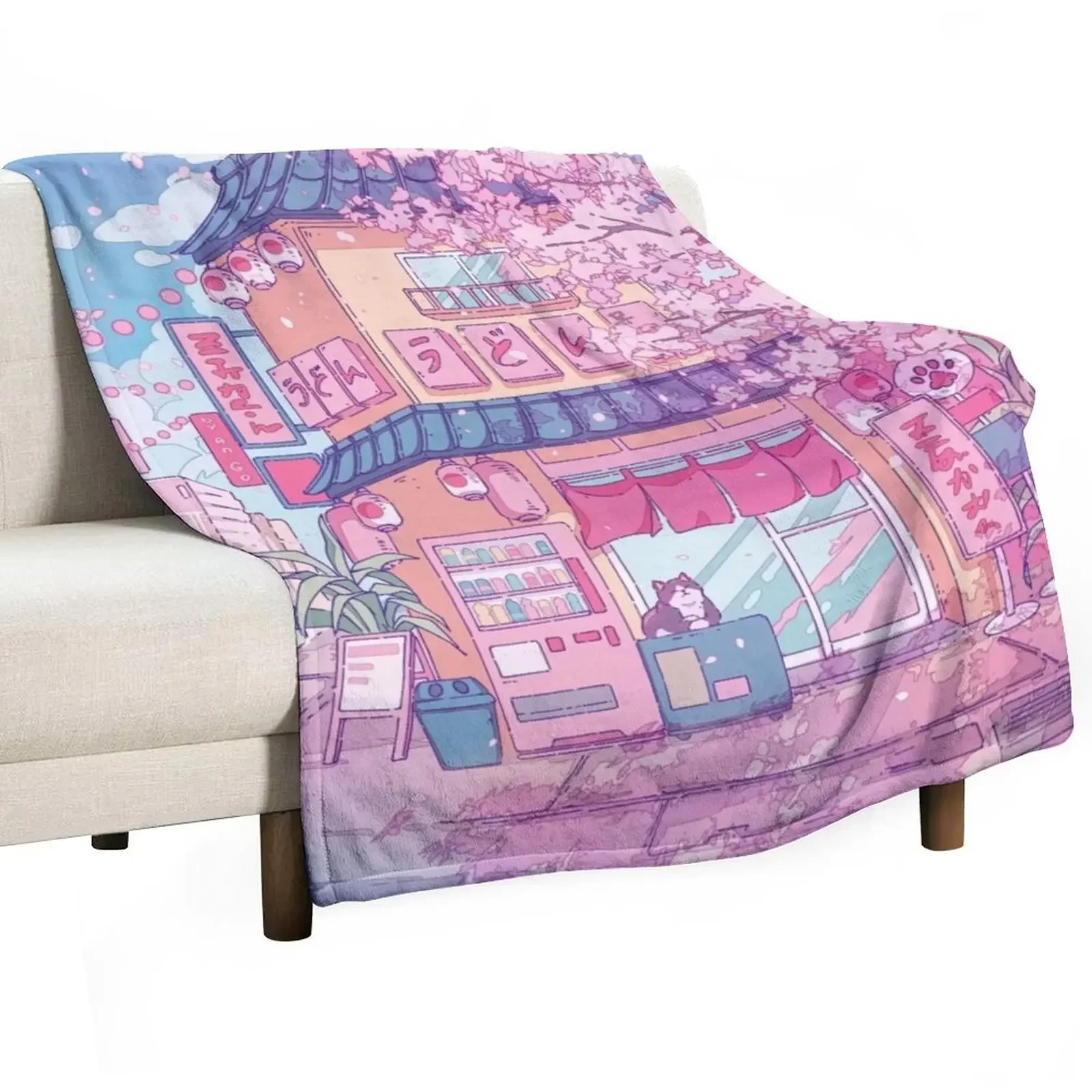 

Cute cats' cafe and the pink cherry trees blossom Throw Blanket Thins halloween Vintage Blankets