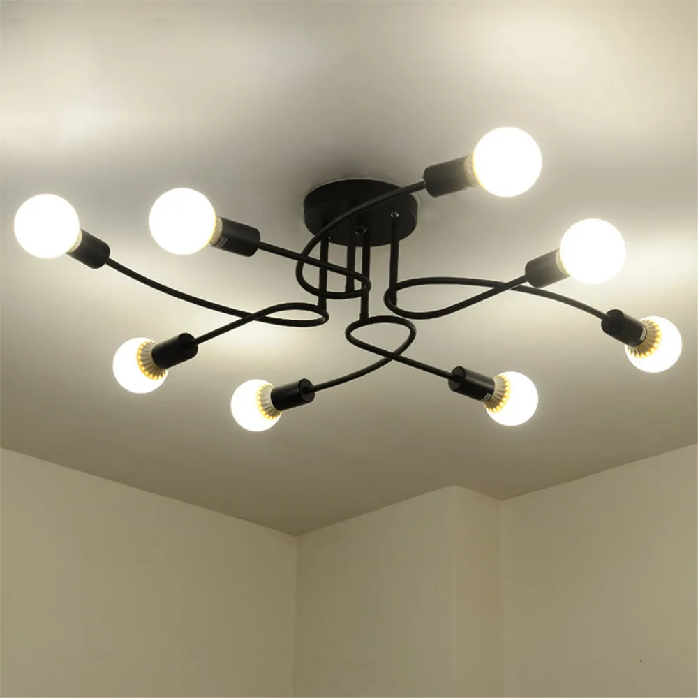 

American Creative Ceiling Lights Wrought Iron LED E27 8 Sockets Chandeliers Black White Ceiling Lamp Living Room Home Lightings