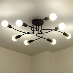 American Creative Ceiling Lights Wrought Iron LED E27 8 Sockets Chandeliers Black White Ceiling Lamp Living Room Home Lightings