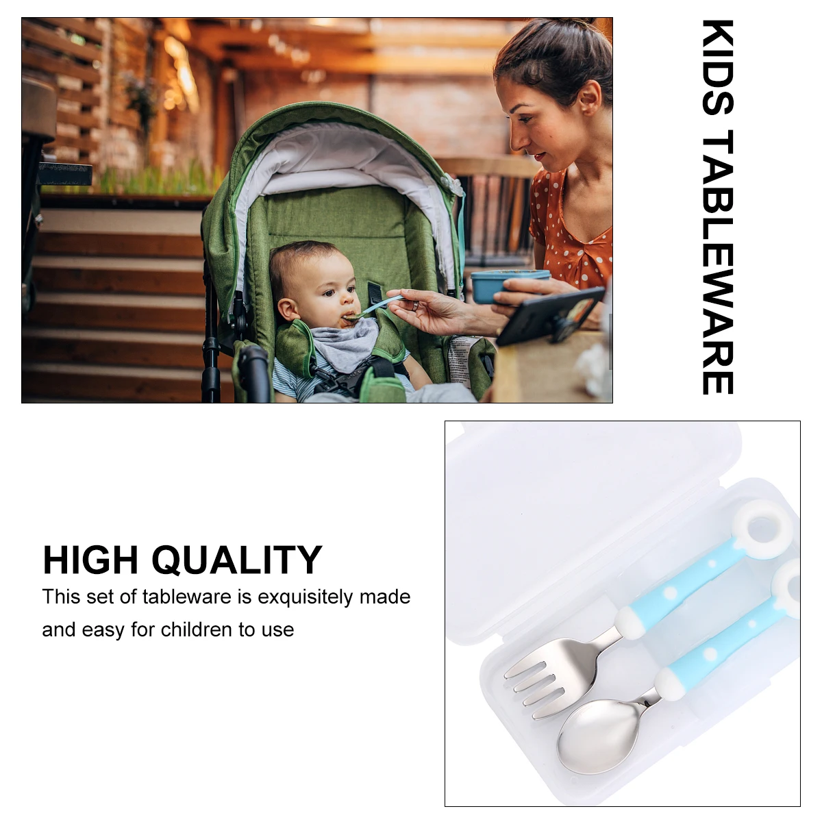 

Baby Feeding Spoon Food Supplement and Fork Set Serving Utensils Stainless Steel Spoons Blue Infant