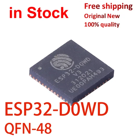 (2 pcs)100% Original New ESP32-D0WD V3 ESP32-D0WD-V3 QFN QFN-48 SMD Dual core Wi Fi&Bluetooth MCU wireless transceiver chip