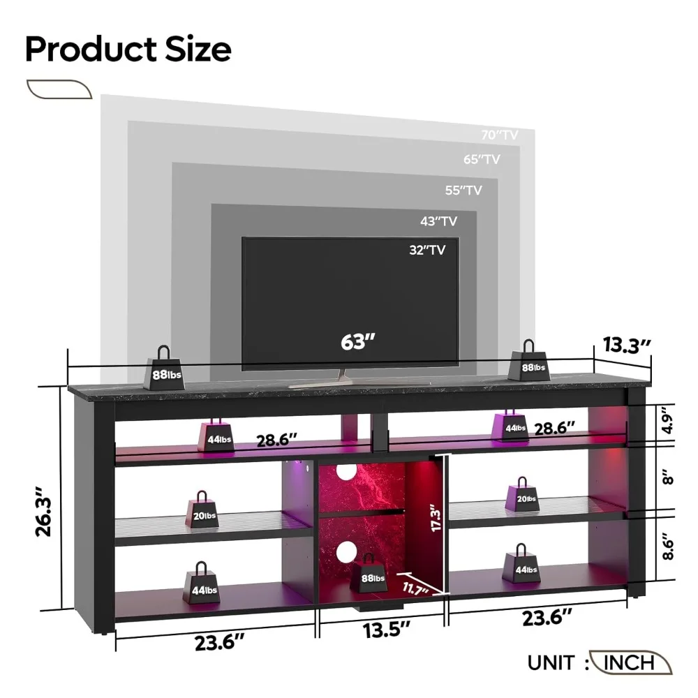 

TV Stand for 70 Inch TV, Tall Entertainment Center with 2 Led Lights, Gaming TV Console with Storage for PS5, Customized