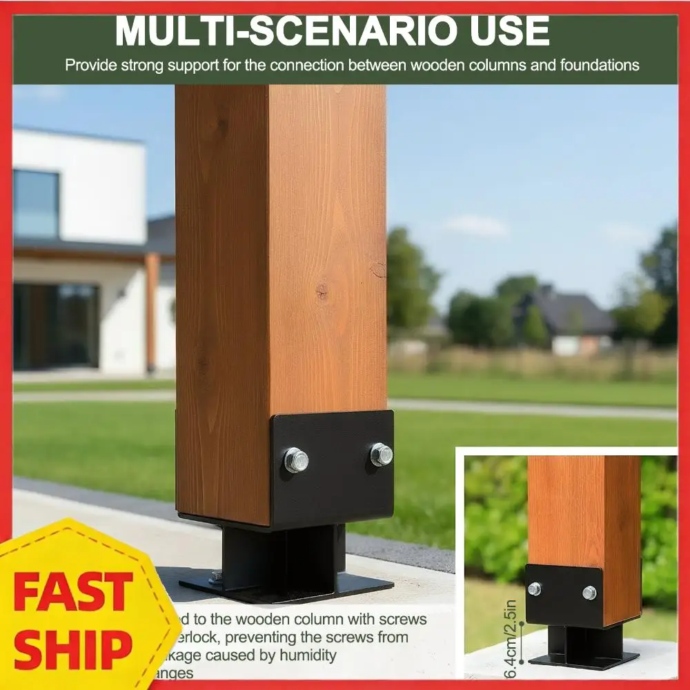 

4pcs Steel Deck Post Base U-Shaped 6x6 Wet Concrete Fence Post Holder Inner Size 5.5inx5.5in for Porch Railing Pergola Support