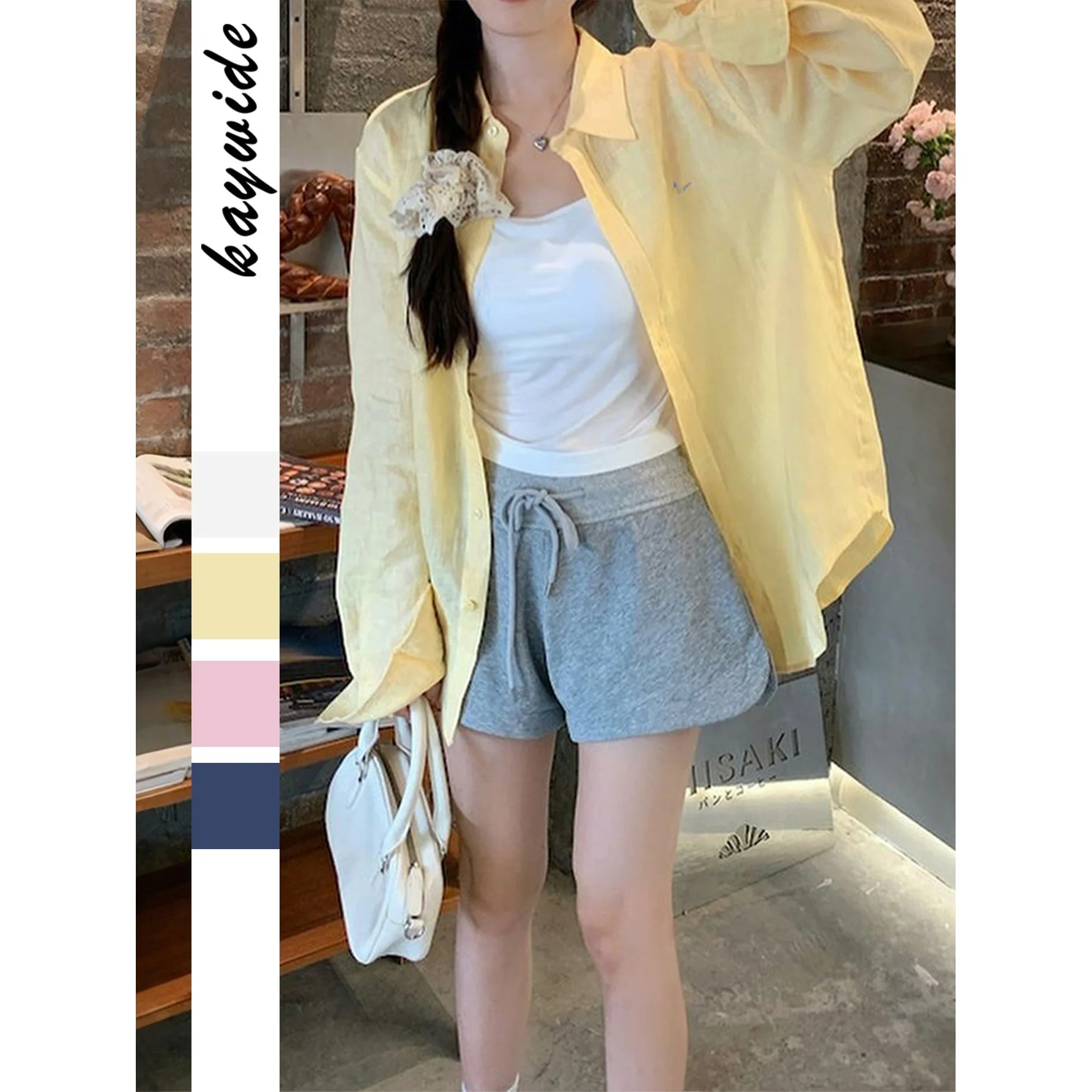

Casual Pure Color Long Sleeve Women's Shirt Vacation Style Loose Fit Basic Model Woven Fabric Autumn Winter Women's Fashion