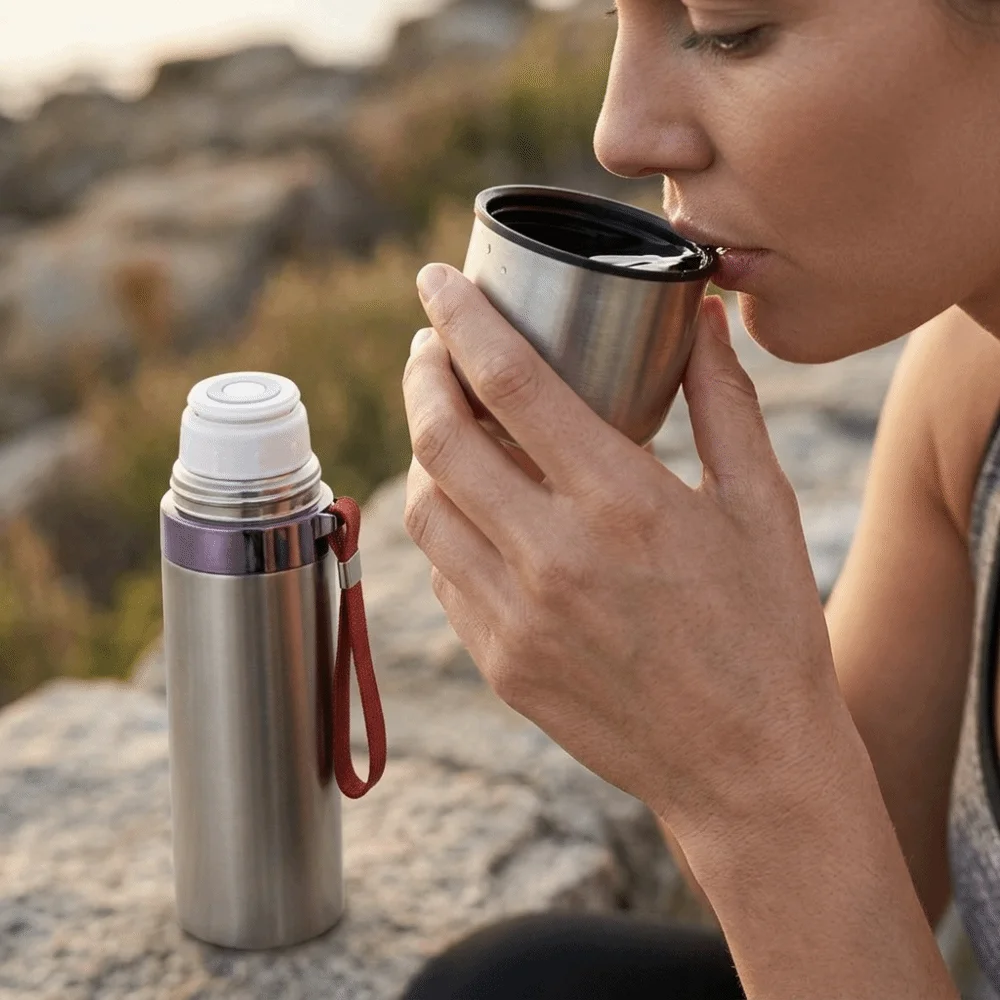 500ml Thermal Cup Double Wall Insulated Smooth Polished Insulated Bottle Tight Sealing Lid Rustless Steel Coffee Bottle