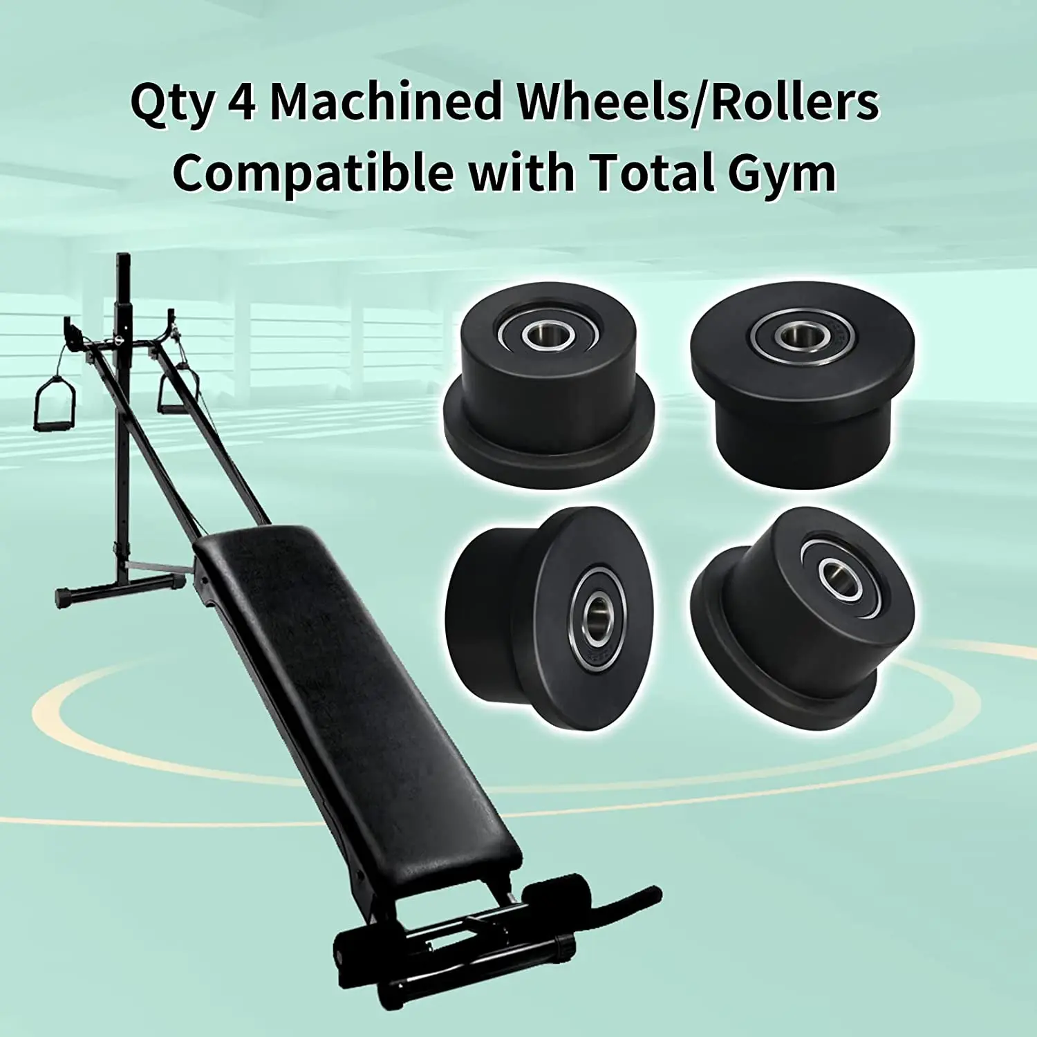 Machined Wheels/Rollers Compatible Total Gym Replacement, Fits Models 1000,1100,1400,1500,1600,1700,1800,1900,Achiever,Force