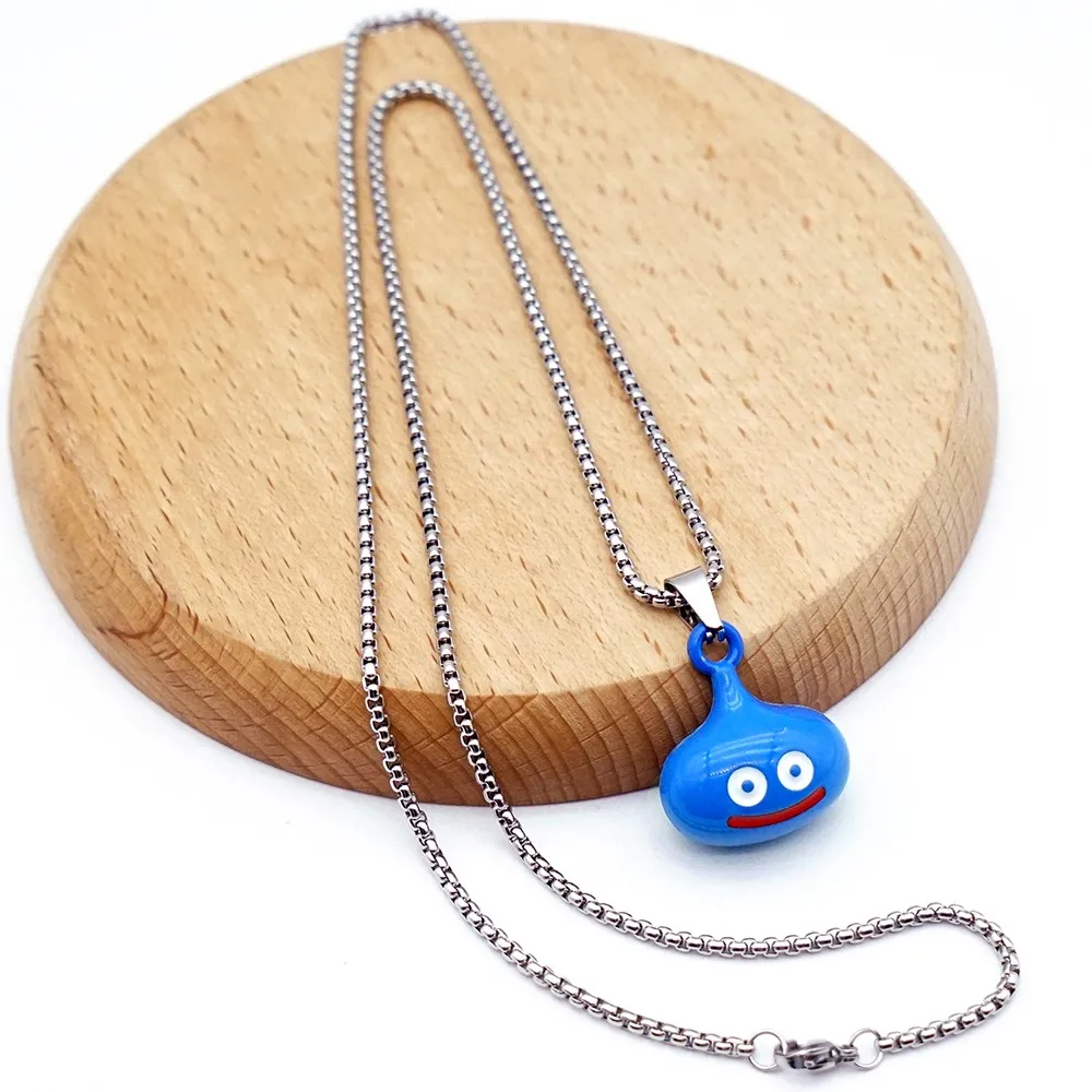 Game Dragon Quest Warrior Kuesuto Keychain Blue Cute Pendant Keyring Game Jewelry Leather Chains Necklace Slime Accessory Men