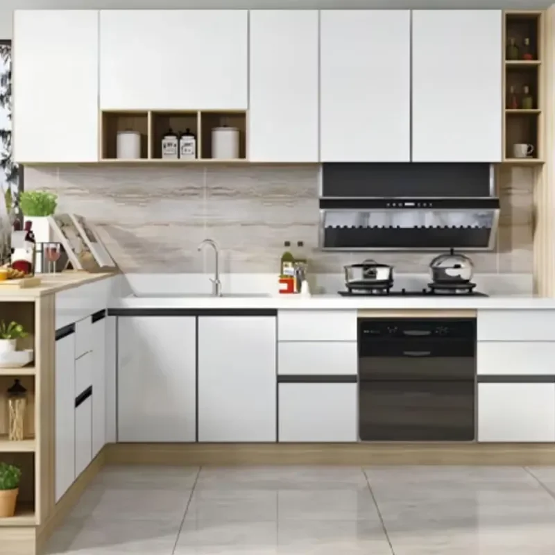 Large-capacity eco-friendly waterproof aluminum kitchen locker with hidden handle and 5 + drawers, full set