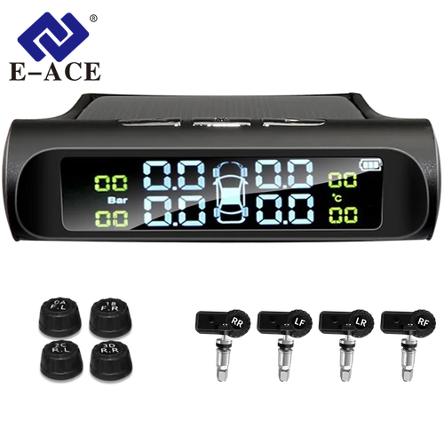 Imagen 1 del producto E-ACE-sensor solar inteligente K01 TPMS, sistema de monitoreo de presión de neumáticos inalámbrico, dispositivo de alarma de seguridad automática con 4 sensores