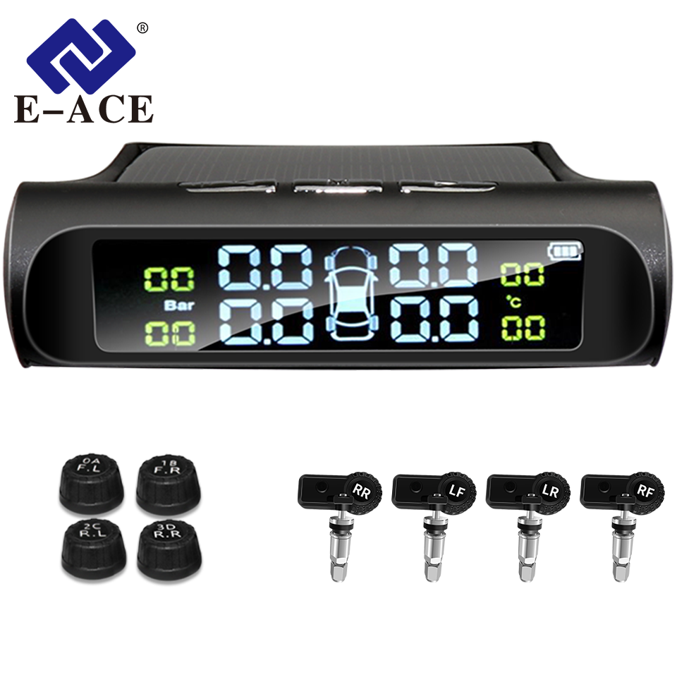  E-ACE K01 TPMS solar sensor intelligence  Wireless Tire Pressure Monitoring System  Auto Security Alarm Device With 4 sensors 