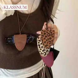 Hanging Neck Eyeglasses Storage Bag Pendant Unisex Leather Case Cover Sunglasses Key Case Box Chain Portable Sweater Chain