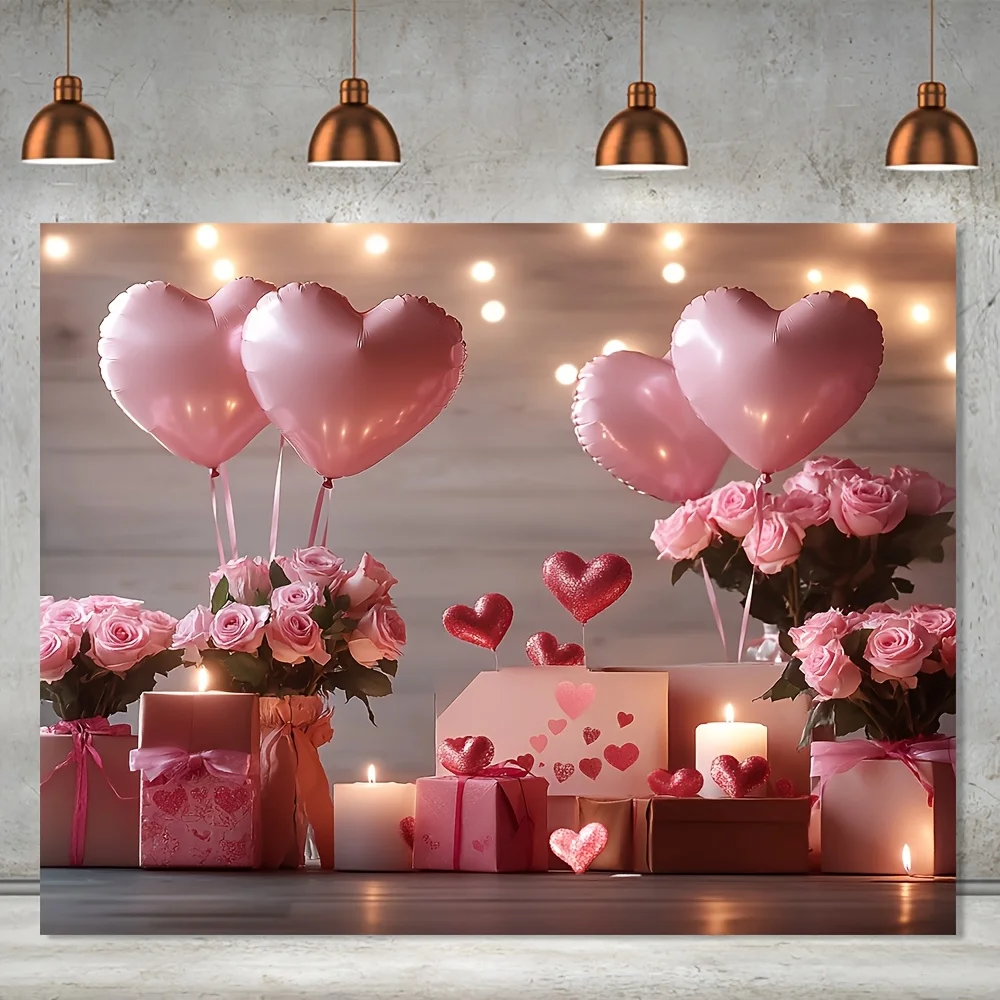 

2D Flat, 2D Valentine'S Day Pink Love Rose Background Cloth 70.8x90.5 Inches - Durable Polyester for Photo Booth, Party and