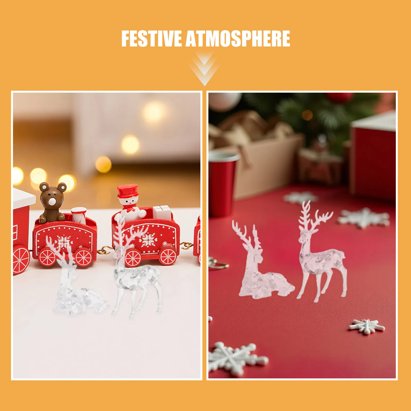2Pcs Clear Reindeer Christmas Decor Acrylic Deer Statues Sitting Standing Holiday Home Table Collectibles Deer Table Decor