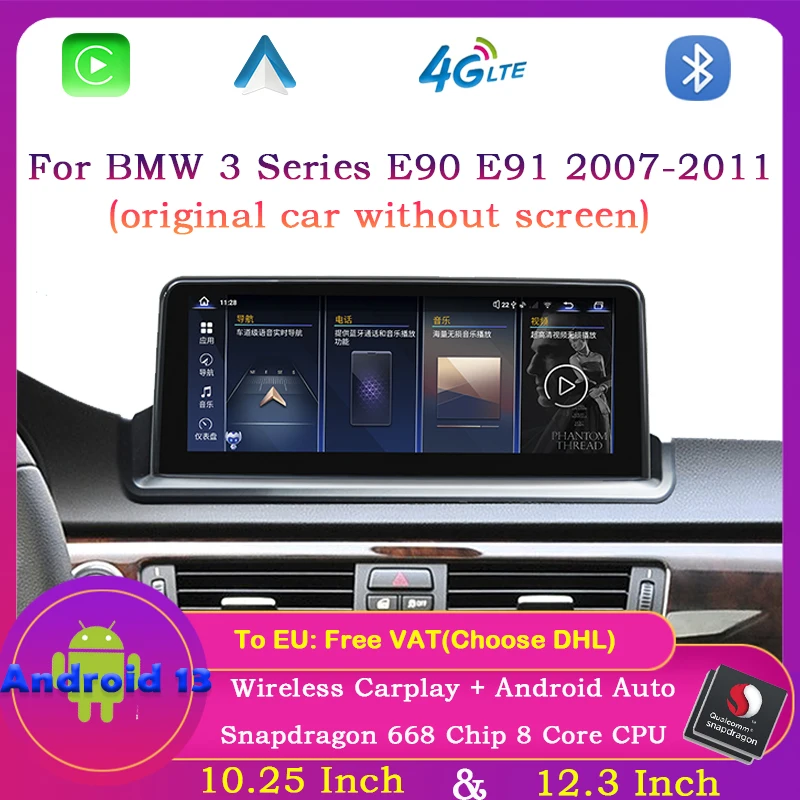 Android 13 Snapdragon 668 Car Radio Stereo Video Multimedia Player for BMW 3 Series E90 E91 E92 E93 2007-2011 Wireless carplay