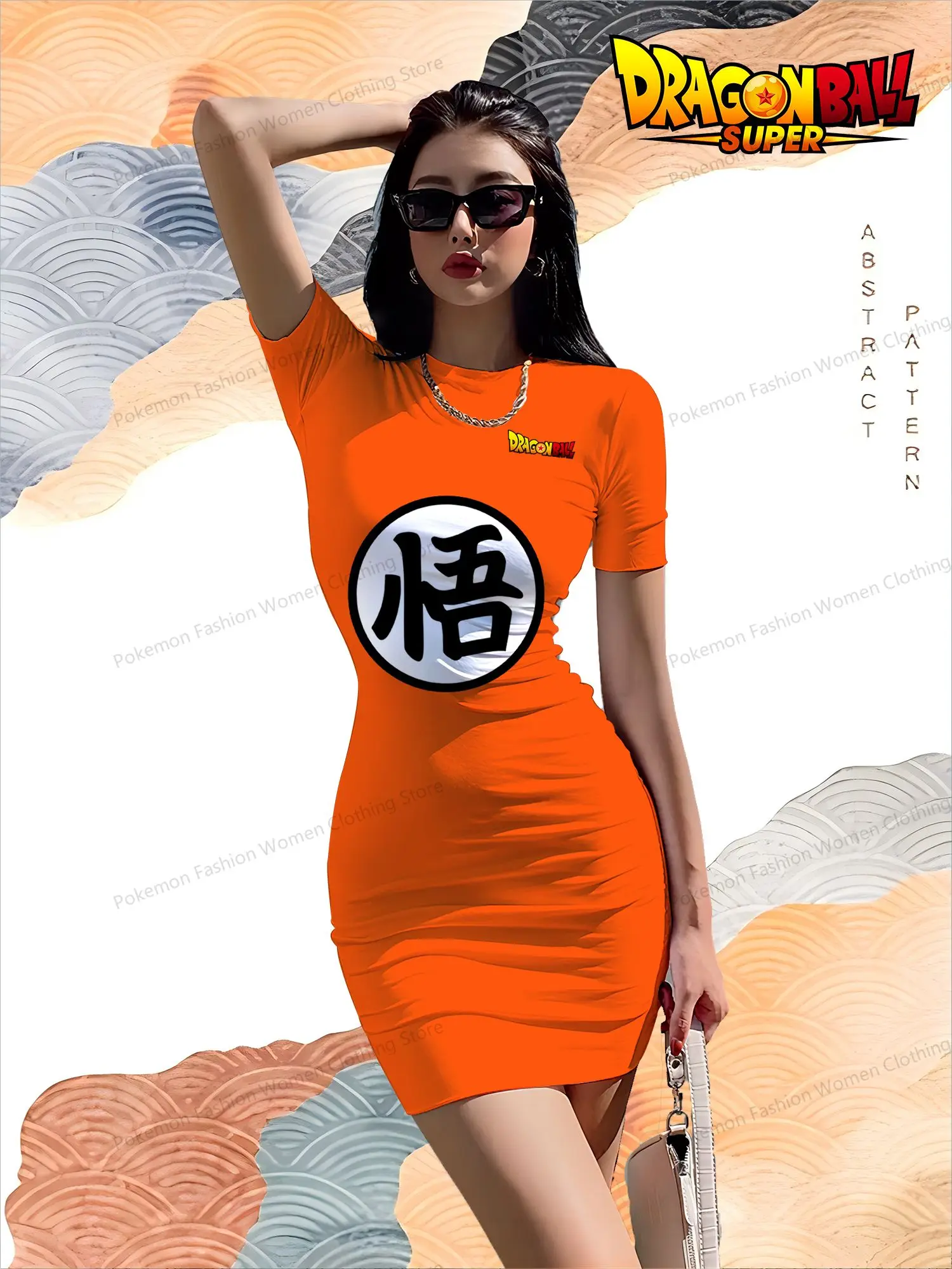 Dragon Ball Women's Short Sleeved Hip Dresses Kakarotto 2024 S-3XL Boho O Neck Y2k Youthful Woman Clothes Summer Fashion New