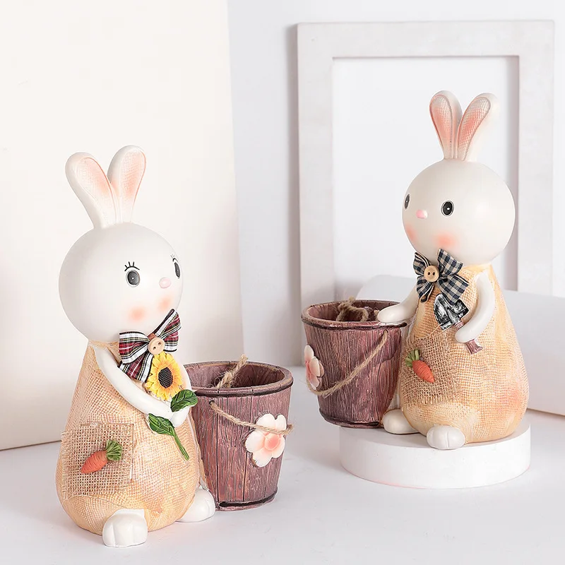 Creative garden style Rabbit pen holder Piggy Bank Home decoration Table organizer display student graduation birthday gift