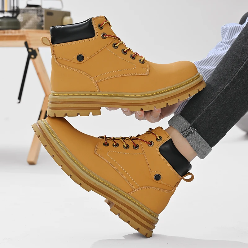 

2026 * Высокие ботинки, мужская кожаная обувь, модные мотоциклетные ботильоны для мужчин, зимние ботинки, мужская обувь на шнуровке, Botas Hombre