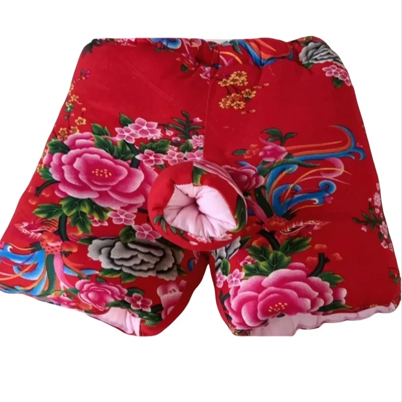 

Men's Red Floral Cotton Soft Briefs Fill Cotton Size Big Puffy Warm Panties Fetish Handmade Shorts BF Dance Club Private Party