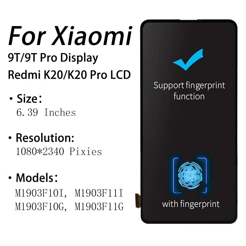 6.39\'\' Super Amoled Display For For Xiaomi Mi 9T Mi9T Pro LCD Display Touch Screen Digitizer Assembly For Redmi K20/K20 Pro LCD