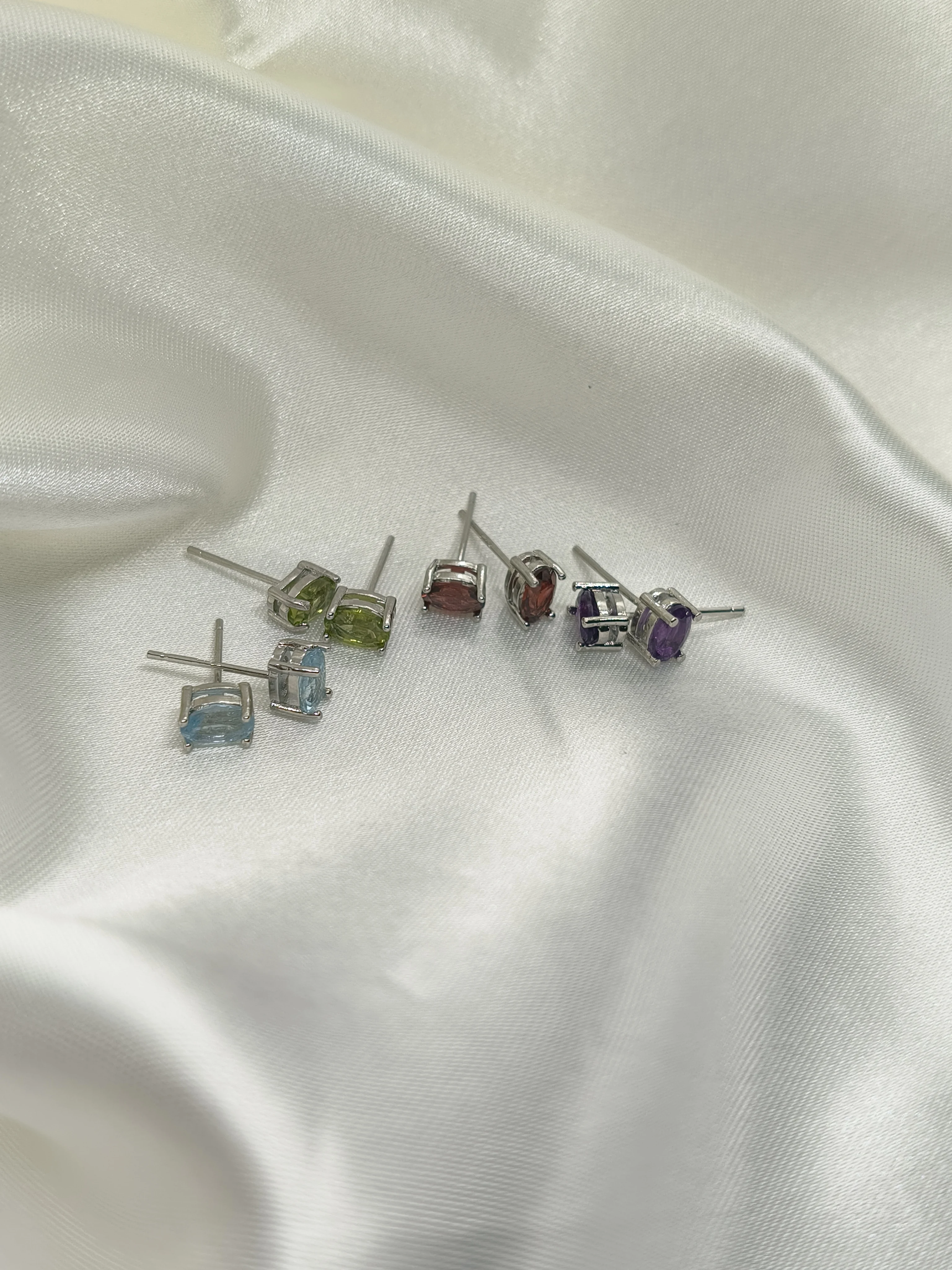 Minimalist 925 Silver Natural Garnet Topaz Peridot Amethyst Ear Studs Genderless Daily-wear Basic Earrings For Men Fine Jewelry