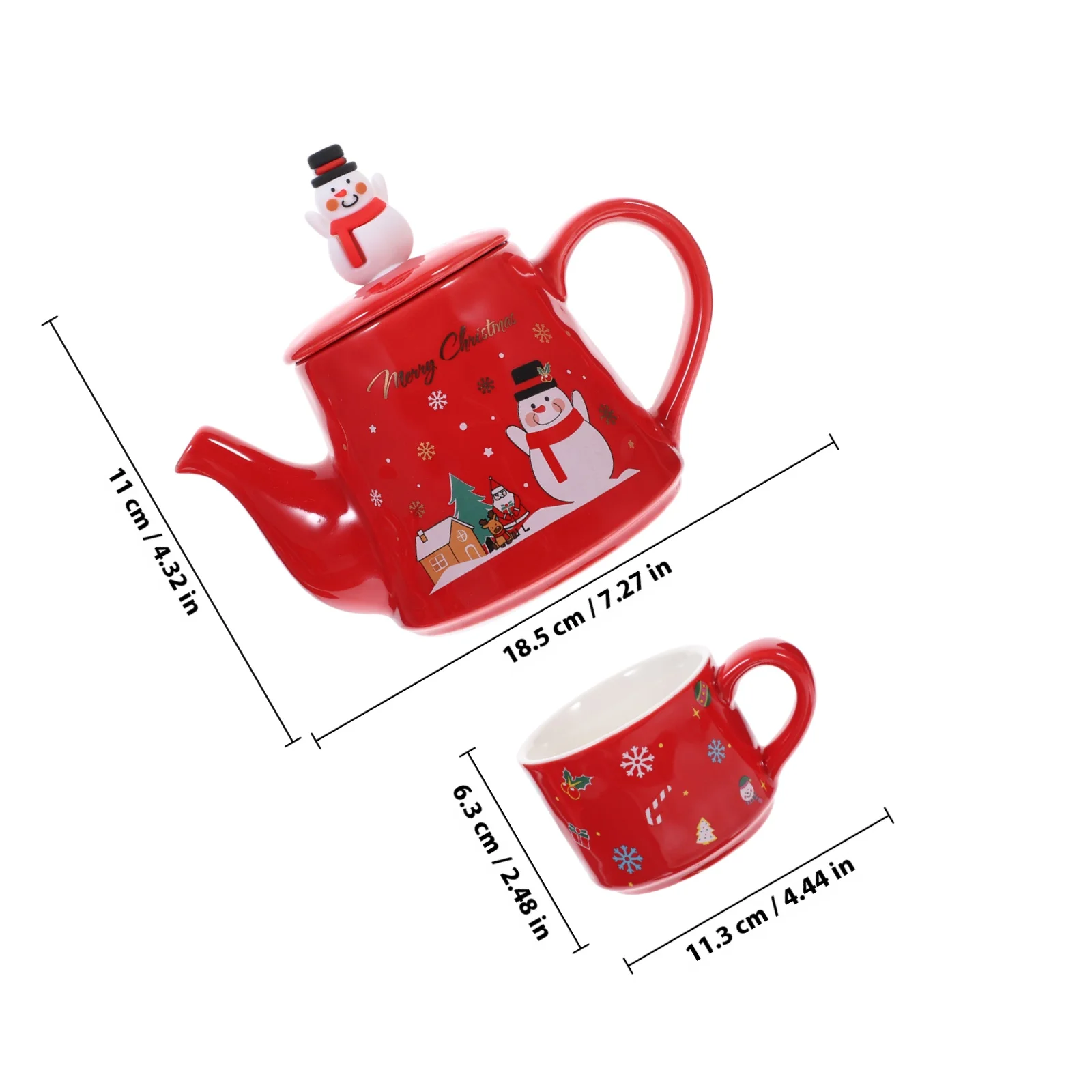 1세트 크리스마스 세라믹 티포트 티컵 세트 빈티지 스타일 고온 저항 세라믹 티웨어 홈 홀리데이 선물 티포트