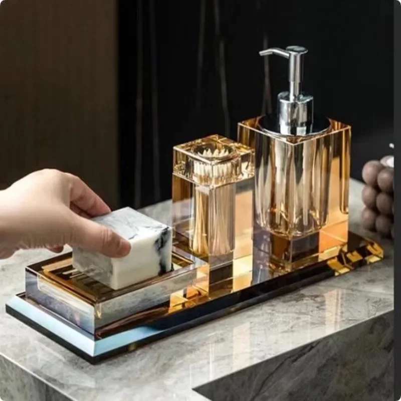 4PCS/set Glass Soap Dispenser Lotion Bottle Toothbrush Holder Cotton Swab Box Aromatherapy Bottle Soap Box Tray Bathroom Set