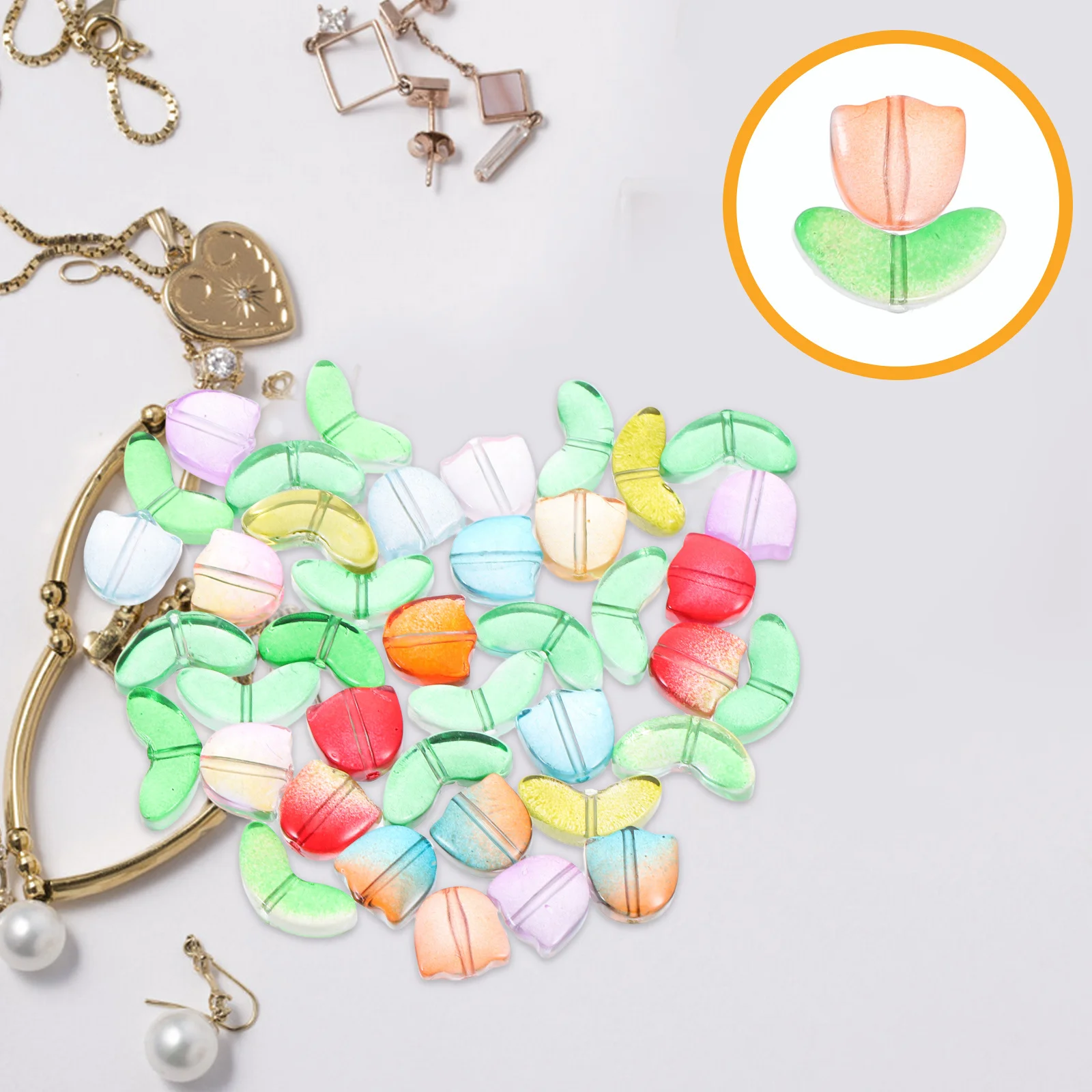 

20 комплектов, градиентные цветные бусины с лепестками тюльпанов, акриловые бусины ручной работы, комплект для изготовления ювелирных изделий своими руками, браслет, ожерелье, серьги, подвески