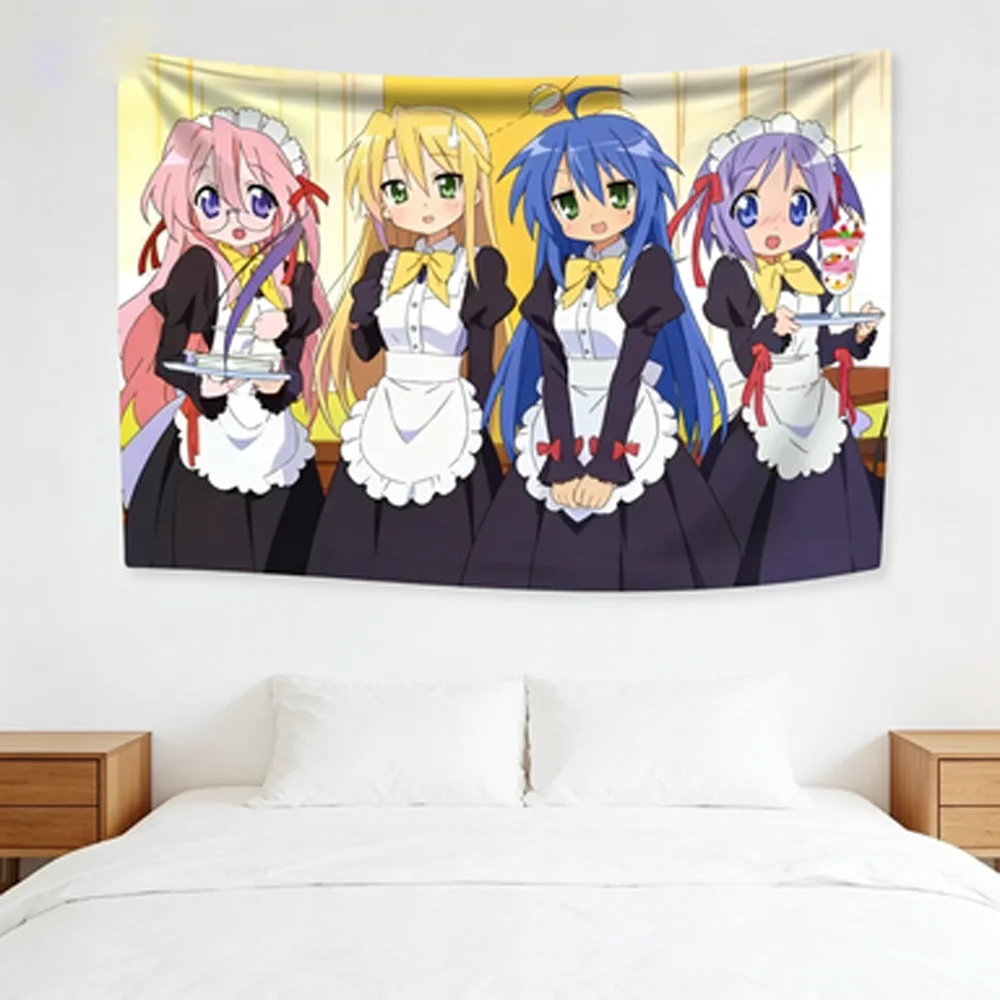 Lucky Star Full Cast Tapestry Otaku Kawaii Design Perfect for Girly Decor Bedroom Wall Styling and Photo Backdrops