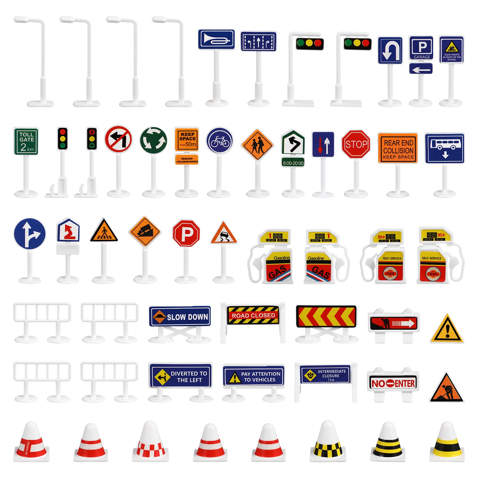 56 Pcs Barricade Toys Road Signs Models Miniature Traffic Cones Street Playset Small for Kid Lights Prop Game Kids