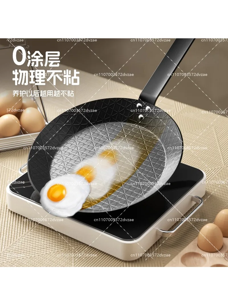Carbon Steel Frying Pan Non Stick Steak Pan Flat Bottom Iron Pan for Induction Cooktop Home Kitchen Small