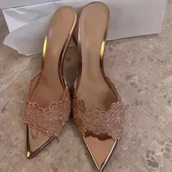 Pointed Banquet High Heels Women 2024 Spring New Arrival Embroidered Stiletto Shoes Champagne Gold Embroidered High Heel Sandals