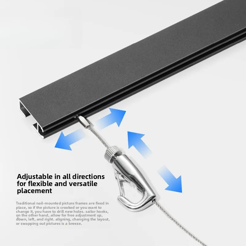 Aluminum Picture Hanging Rail Adjustable Hanging Wire Cable Hook Home Gallery Photo Frame Picture Hanging System