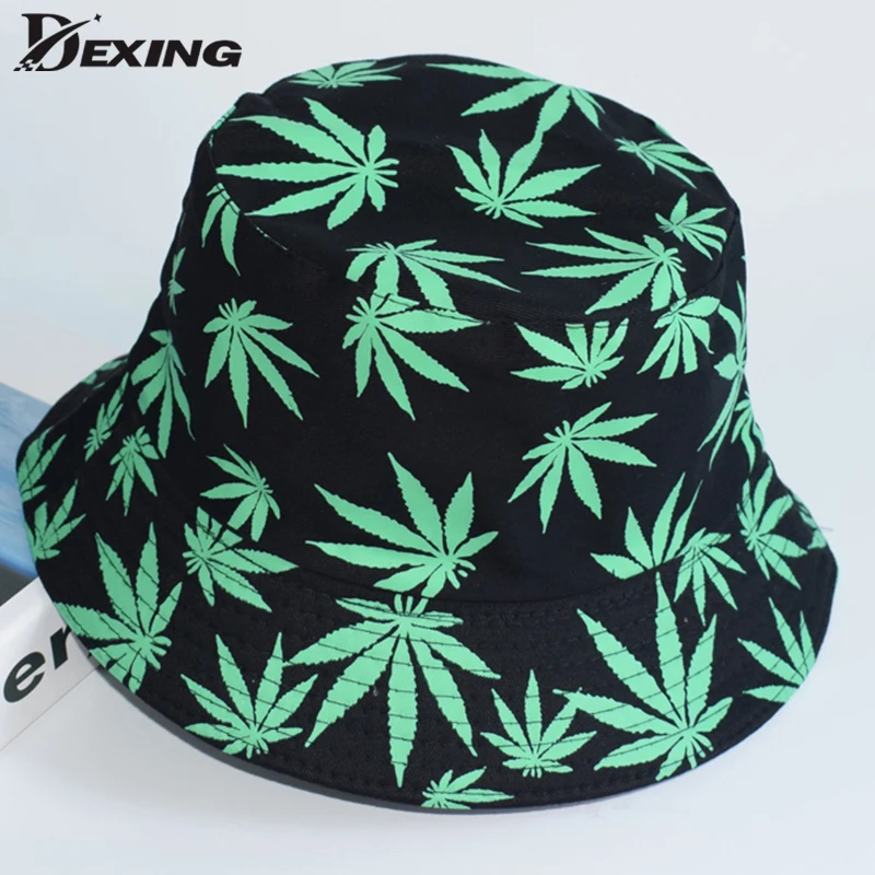 Summer Fisherman Hat  leaf  Bucket Hat men Women Outdoor weed  Panama Fashion Foldable bob Casual travel Fishing Cap