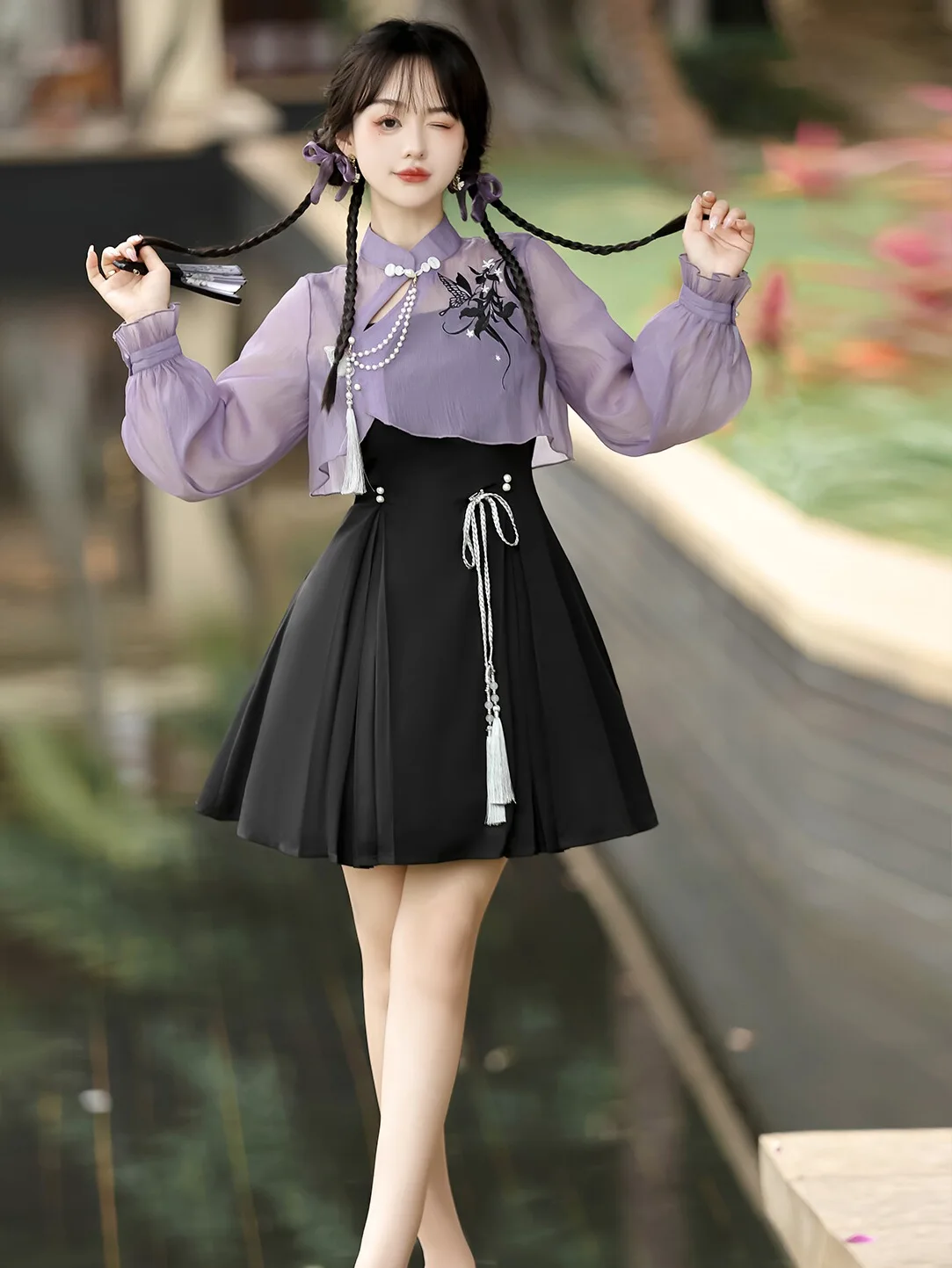 New Chinese Style Hanfu Embroidered Suspender Skirt Top Suit Women's Summer