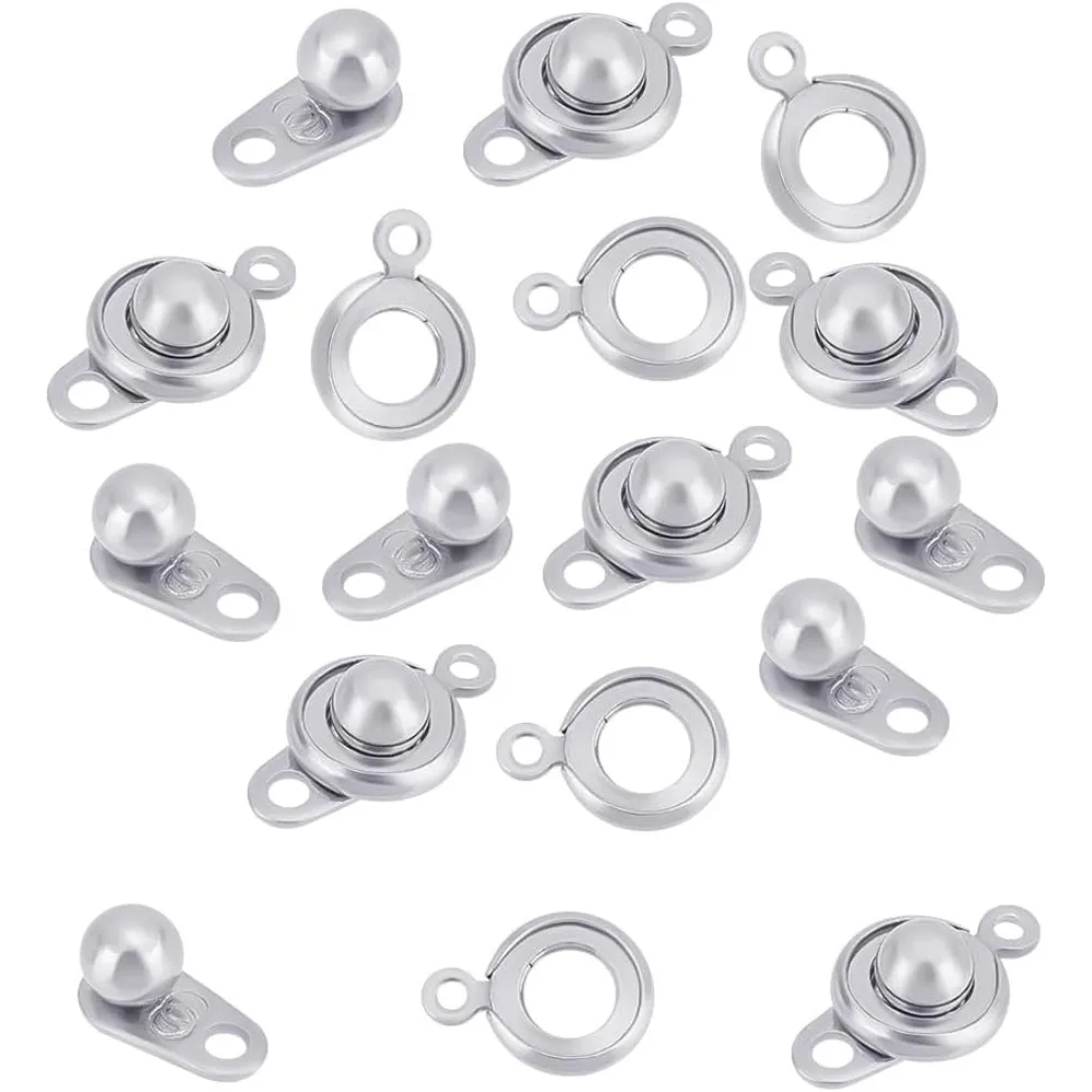 50 Sets Stainless Steel Snap Clasps Snap Button Ball and Socket Snap Press Jewelry Connector for Bracelet