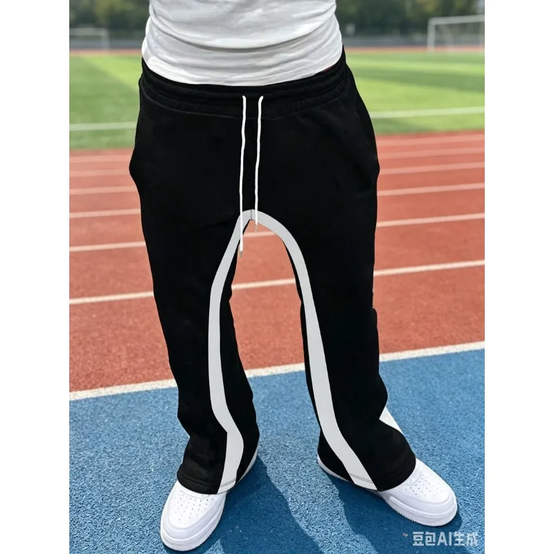 Men's Printed Drawstring Waist Micro Flared Pants Regular Edition Casual Pocket Pants