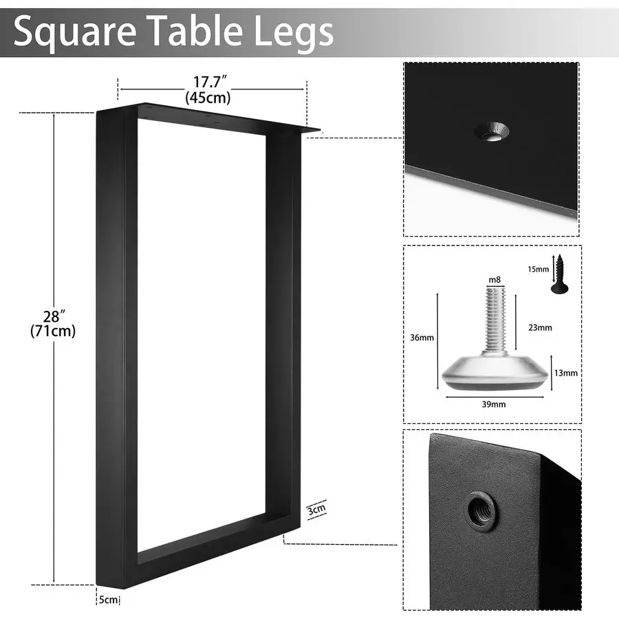 Table Legs for Desk, Heavy Duty Square Tube Iron, DIY Furniture Legs for Dining and Coffee Table, Computer Desk, Workbench, Meet