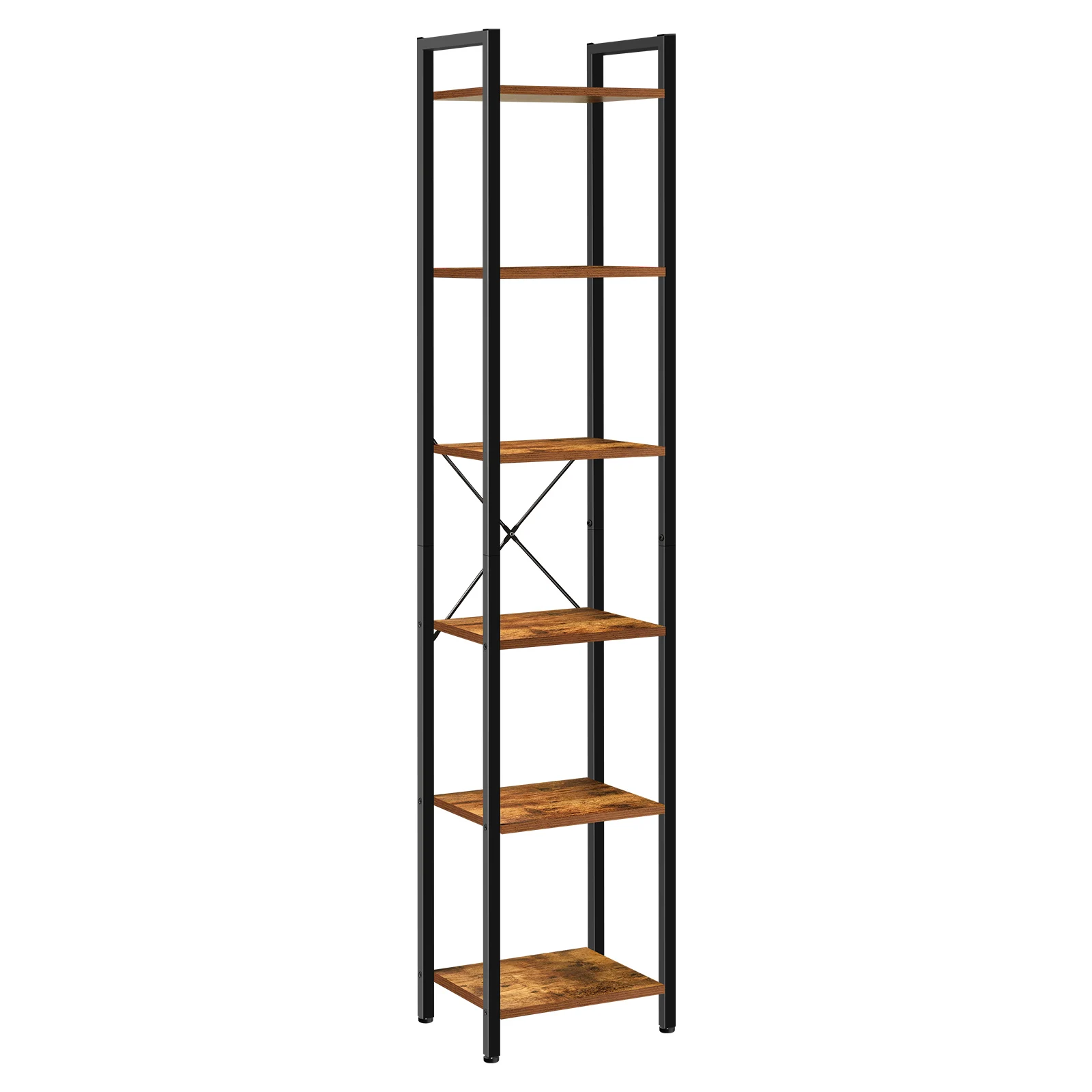 6 Tier Bookshelf, Bookcase, Metal Frame Shelving Unit for Office, Study, Living Room, Bedroom, Industrial, 187x38.5x30cm