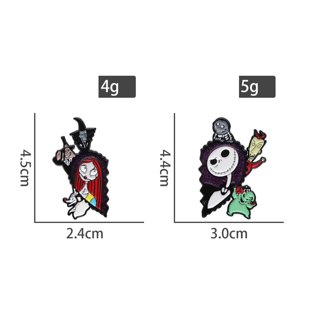 2/1 pezzi Disney Movie The Nightmare Before Christmas Spille smaltate, viola Dreamy Jack e Sally, spille Oogie Boogie Zero, distintivi