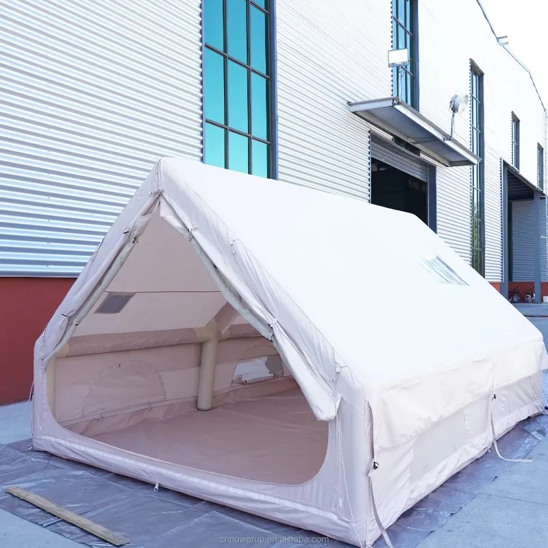 Outdoor large luxury inflatable cabin tent with pump, waterproof in all seasons, family camping tent with mesh doors and windows
