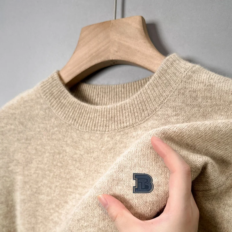 

Лидер продаж, качественный мужской вязаный свитер с круглым вырезом, приятный для кожи, удобный пуловер с буквенным принтом, зимняя внутренняя мужская одежда