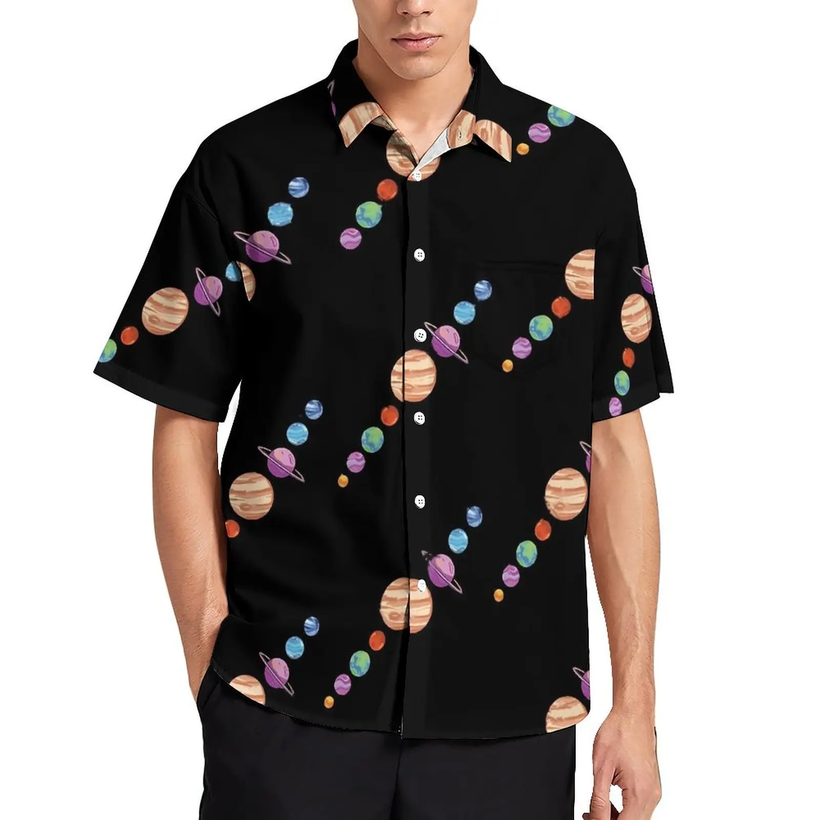 

Space Print Hawaii Shirt For Men Vacation Planets of The Solar System Casual Shirts Short Sleeve Y2K Novelty Oversize Blouses