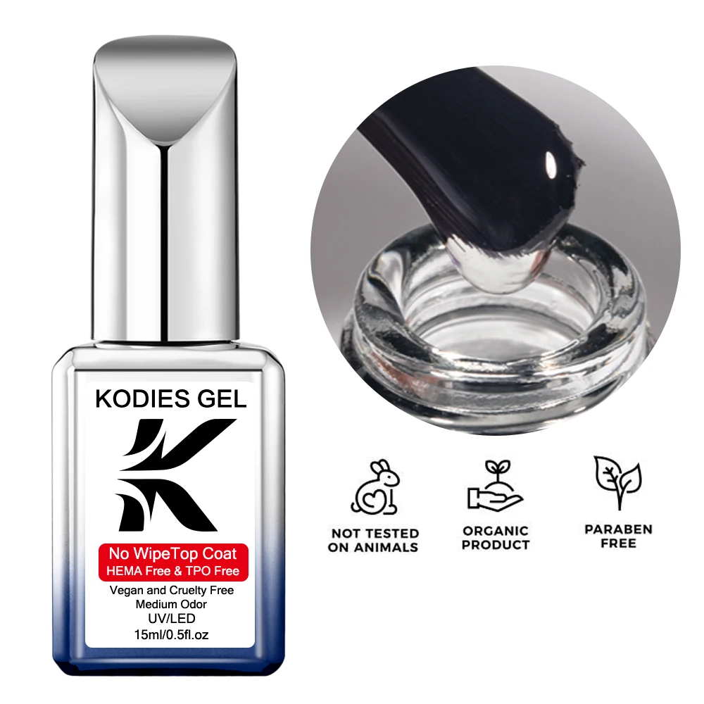 Kodies gel hema/tpo frei top coat uv gel nagellack 15ml super shine starkes finish semi permanente abdeckung gesunde gel maniküre