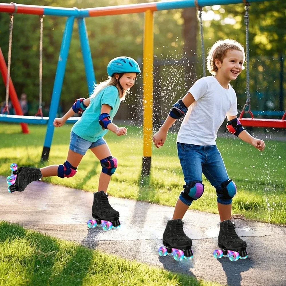 Beginner Double-Row Roller Skates Women Men Outdoor Skating 4 Wheels Skate Shoes Size 37 38 39 40 41-45 Flashing Quad Sneakers